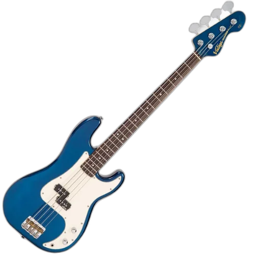 Contrabaixo Vintage V4 Reissued Bayview Blue com Corpo Alder Braço Maple Escala Rosewood 20 Trastes Captador Single Coil Wilkinson Ponte Wilkinson Four Saddle