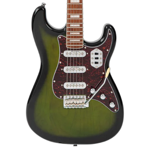 Guitarra Vintage Revo Series Deluxe Greenburst com Corpo Okoume Braço Maple Escala Jatobá 22 Trastes 3 Captadores Entwistle Astrosonic Ponte Vibrato Wilkinson