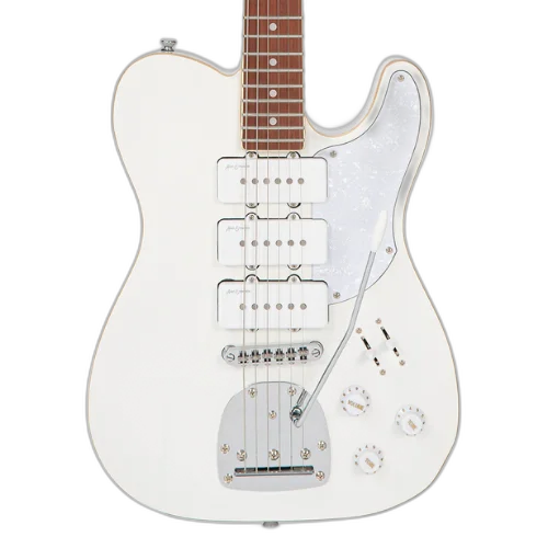 Guitarra Vintage Revo Series Trio Arctic White com Corpo Okoume Braço Maple Escala Jatobá 22 Trastes 3 Captadores P90 Entwistle Ponte Roller Vibrato Offset