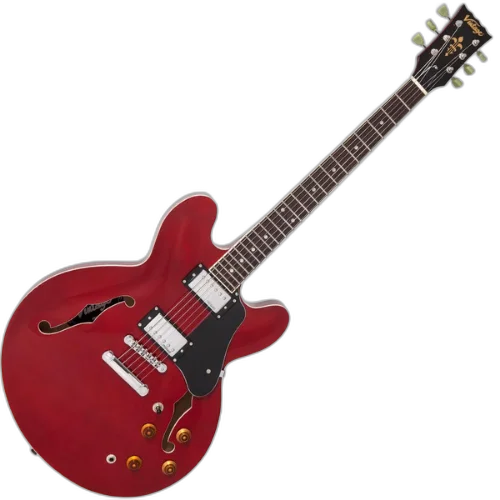Guitarra Vintage VSA500 ReIssued Cherry Red com Corpo Maple Braço Mogno Escala Rosewood 22 Trastes 2 Humbuckers Wilkinson Ponte TOM
