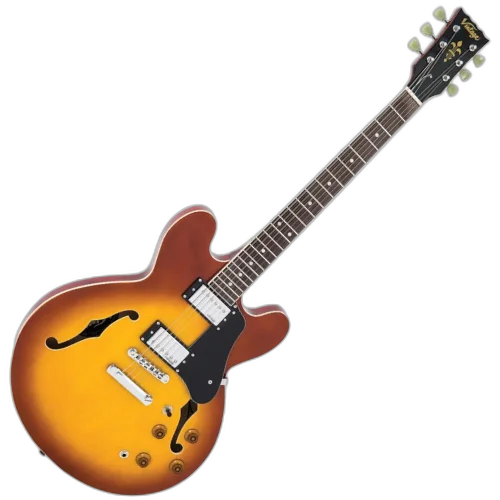Guitarra Vintage VSA500HB Reissued Honeyburst com Corpo Maple Braço Mogno Escala Rosewood 22 Trastes 2 Humbuckers Wilkinson Ponte Tune o-Matic