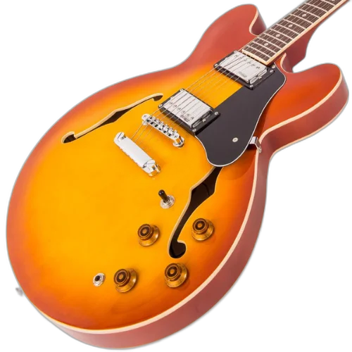 Guitarra Vintage VSA500HB Reissued Honeyburst com Corpo Maple Braço Mogno Escala Rosewood 22 Trastes 2 Humbuckers Wilkinson Ponte Tune o-Matic