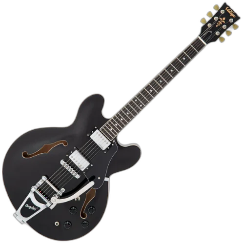 Guitarra Vintage VSA500B Reissued Bigsby Gloss Black com Corpo Maple Braço Mogno Escala Rosewood 22 Trastes 2 Humbuckers Wilkinson Ponte TOM com Bigsby