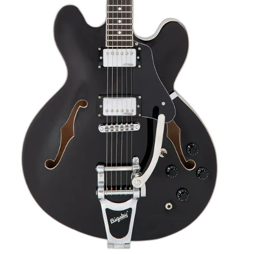 Guitarra Vintage VSA500B Reissued Bigsby Gloss Black com Corpo Maple Braço Mogno Escala Rosewood 22 Trastes 2 Humbuckers Wilkinson Ponte TOM com Bigsby