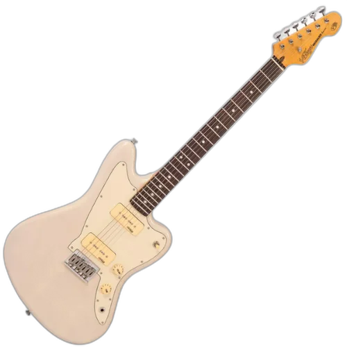 Guitarra Vintage V65 Reissued Hardtail Blonde com Corpo Alder Braço Maple Escala Rosewood 22 Trastes 2 Captadores Soapbar Wilkinson Ponte Hardtail