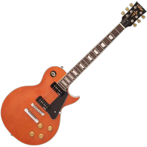 Guitarra Vintage V100P Reissued Natural Mahogany com Corpo Mogno Braço Mogno Escala Rosewood 22 Trastes 2 Captadores Soapbar Wilkinson Ponte TOM