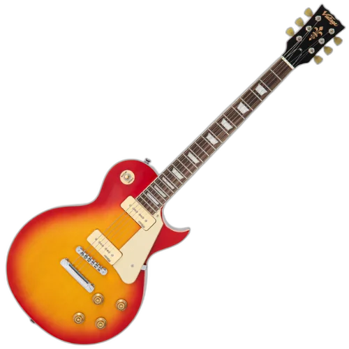 Guitarra Vintage V100P Reissued Cherry Sunburst com Corpo Mogno Braço Mogno Escala Rosewood 22 Trastes 2 Captadores Soapbar Wilkinson Ponte TOM