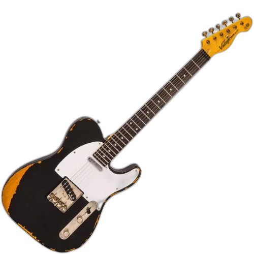 Guitarra Vintage V62 Icon Distressed Black com Corpo Poplar Braço Maple Escala Rosewood 22 Trastes 2 Captadores Single Coil Wilkinson Ponte WTB