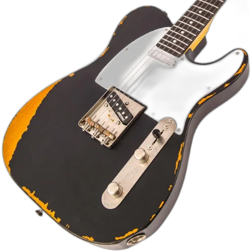 Guitarra Vintage V62 Icon Distressed Black com Corpo Poplar Braço Maple Escala Rosewood 22 Trastes 2 Captadores Single Coil Wilkinson Ponte WTB