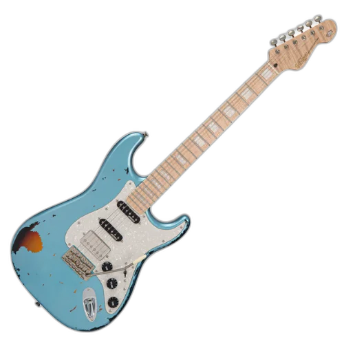 Guitarra Vintage 30th Anniversary V6 Reissued Gun Hill Blue com Corpo Alder Braço Maple Escala Maple 22 Trastes 3 Captadores Platinum Wilkinson Ponte Vibrato WVC