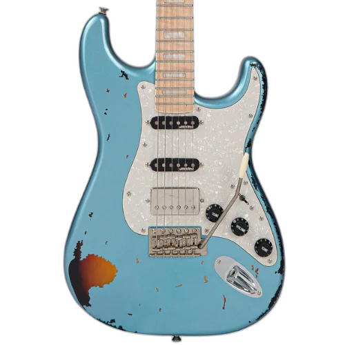 Guitarra Vintage 30th Anniversary V6 Reissued Gun Hill Blue com Corpo Alder Braço Maple Escala Maple 22 Trastes 3 Captadores Platinum Wilkinson Ponte Vibrato WVC