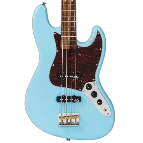 Contrabaixo Vintage VJ74 Reissued Laguna Blue com Corpo Alder Braço Maple Escala Rosewood 20 Trastes 2 Single Coil Wilkinson Ponte Wilkinson Four Saddle