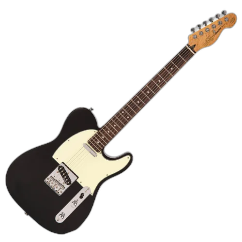 Guitarra Vintage V20 Coaster Series Pack Gloss Black com Corpo Paulownia Braço Maple Escala Rosewood 22 Trastes 2 Captadores Single Coil Entwistle Ponte Hardtail