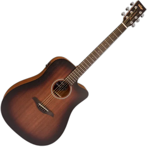 Violão Vintage VE440WK Statesboro Whisky Sour Eletroacústico com Corpo Mogno Dreadnought Cutaway Braço Mogno 20 Trastes Pré-amplificador Vintage com Afinador e EQ