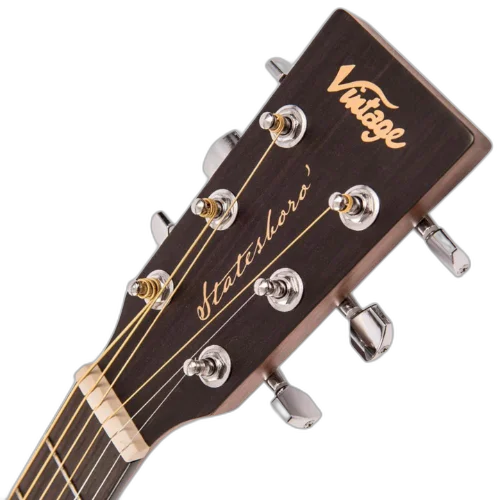 Violão Vintage VE440WK Statesboro Whisky Sour Eletroacústico com Corpo Mogno Dreadnought Cutaway Braço Mogno 20 Trastes Pré-amplificador Vintage com Afinador e EQ