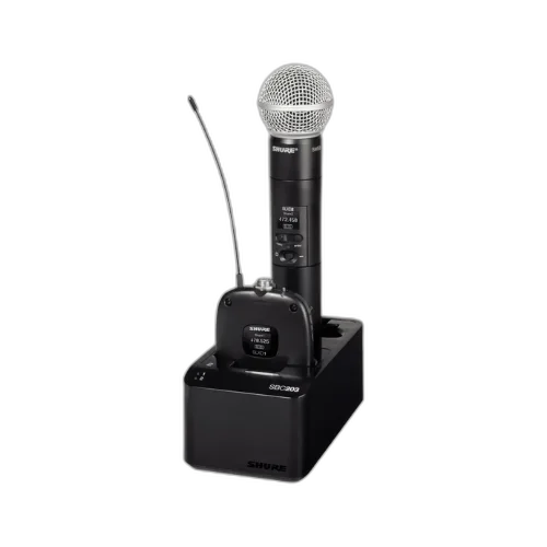 Carregador Shure SBC203 Dual para Bateria SB903 Íons de Lítio com 2 Slots para Transmissores SLX-D Bodypack ou Handheld Carregamento Interno e Externo