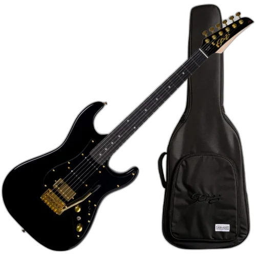 Guitarra Seizi Katana Musashi HSS Black Gold Limited com Captadores Seizi Jutsu Alnico V Ponte Tremolo e Bag 10361039