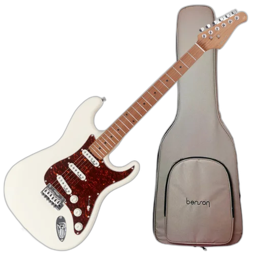 Guitarra Benson Hardy HD 901 OWT TTPG Olympic White com Captadores Wilkinson Alnico 5 Single-Coil Ponte Wilkinson Tremolo 2 Pivôs Pickguard Tortoise e Bag