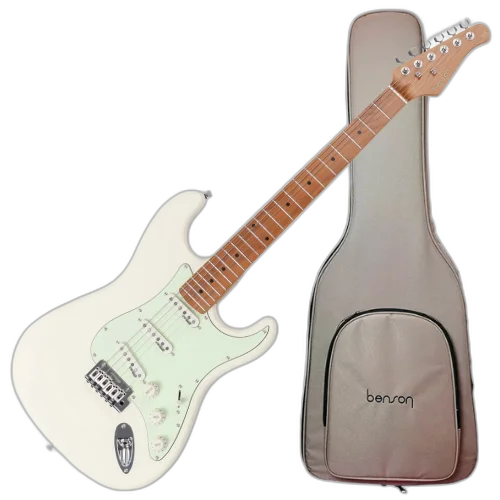 Guitarra Benson Hardy HD 901 OWT MGPG Olympic White com Captadores Wilkinson Alnico 5 Single-Coil Ponte Wilkinson Tremolo 2 Pivôs Pickguard Mint Green e Bag