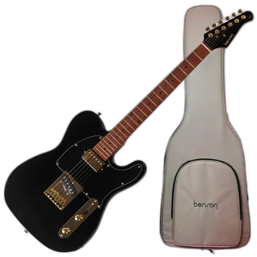 Guitarra Benson Hardy HD 905 BK BK MH Gold com Corpo Alder Braço Roasted Maple Parafusado Escala Roasted Maple 22 Trastes Captadores Wilkinson Humbucker e Bag