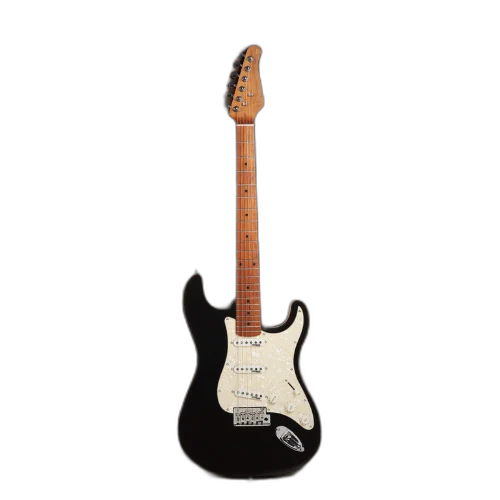 Guitarra Benson Hardy HD 901 BK APPG Black com Captadores Wilkinson Alnico 5 Single-Coil Ponte Wilkinson Tremolo 2 Pivôs Pickguard Aged Pearl e Bag