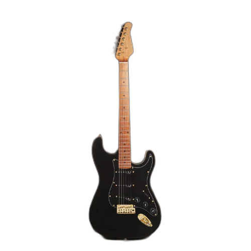 Guitarra Benson Hardy HD 901 BK Gold Black com Captadores Wilkinson Alnico 5 Single-Coil Ponte Wilkinson Tremolo 2 Pivôs Pickguard Black Hardware Gold e Bag