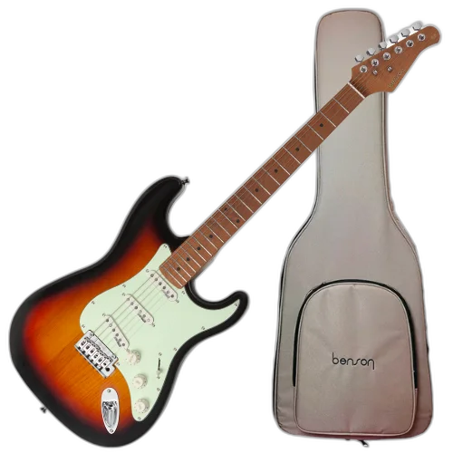 Guitarra Benson Hardy HD 901 3TS MG 3 Tone Sunburst com Captadores Wilkinson Alnico 5 Single-Coil Ponte Wilkinson Tremolo 2 Pivôs Pickguard Mint Green e Bag