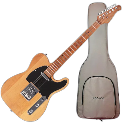Guitarra Benson Hardy HD 904 N BKPG Natural com Corpo Alder Braço Roasted Maple Parafusado Escala Roasted Maple 22 Trastes 2 Captadores Single Coil Wilkinson Alnico e Bag