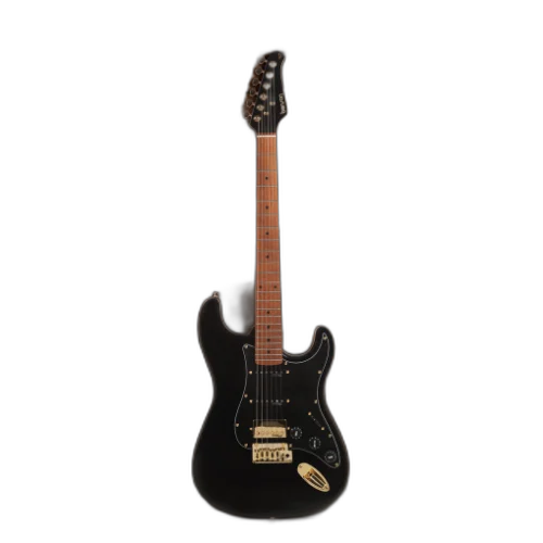 Guitarra Benson Hardy HD 902 BK BKPG GOLD Black com Captadores Wilkinson Alnico 5 HSS Ponte Wilkinson Tremolo 2 Pivôs Pickguard Black Hardware Gold e Bag