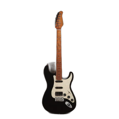 Guitarra Benson Hardy HD 902 BK APPG Black com Captadores Wilkinson Alnico 5 HSS Ponte Wilkinson Tremolo 2 Pivôs Pickguard Aged Pearl e Bag