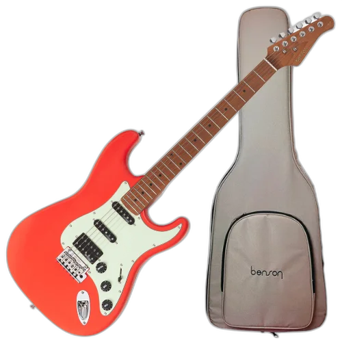 Guitarra Benson Hardy HD 902 FRD MGPG Fiesta Red com Captadores Wilkinson Alnico 5 HSS Ponte Wilkinson Tremolo 2 Pivôs Pickguard Mint Green e Bag