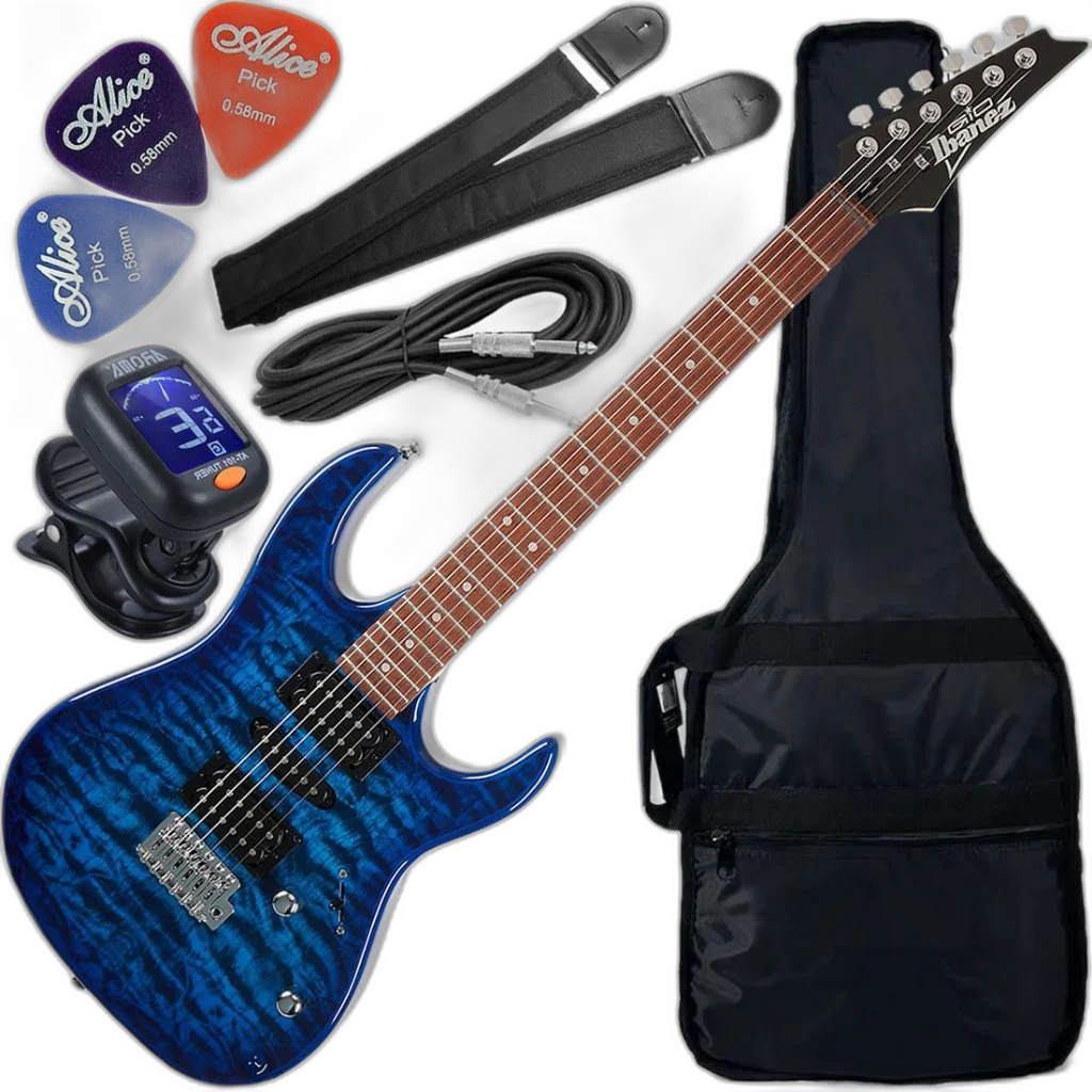 Kit Guitarra Ibanez Grx70 Qa Hsh Blue Burst Tbb Gx01