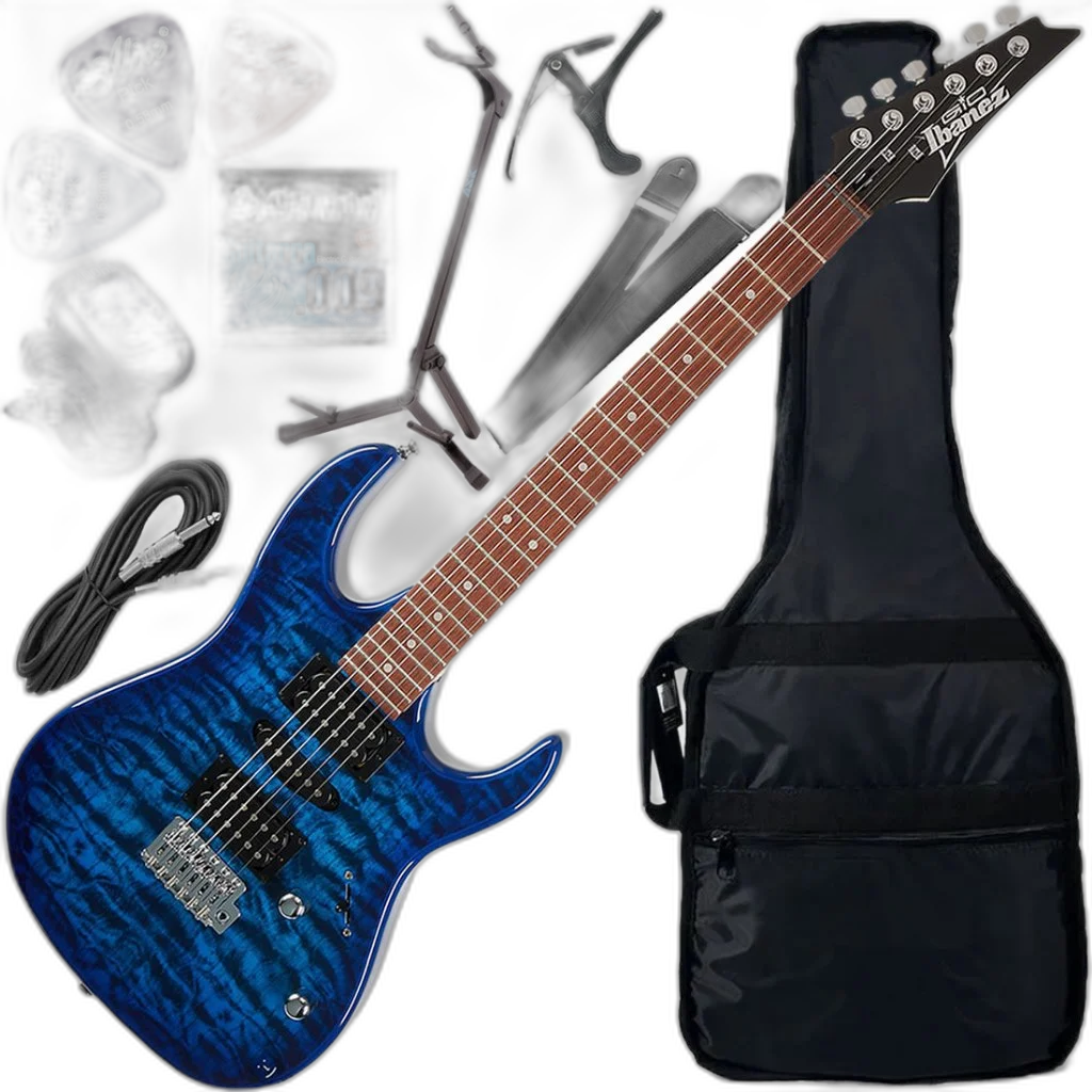Kit Guitarra Ibanez Grx70 Qa Hsh Transparent Blue Burst Tbb