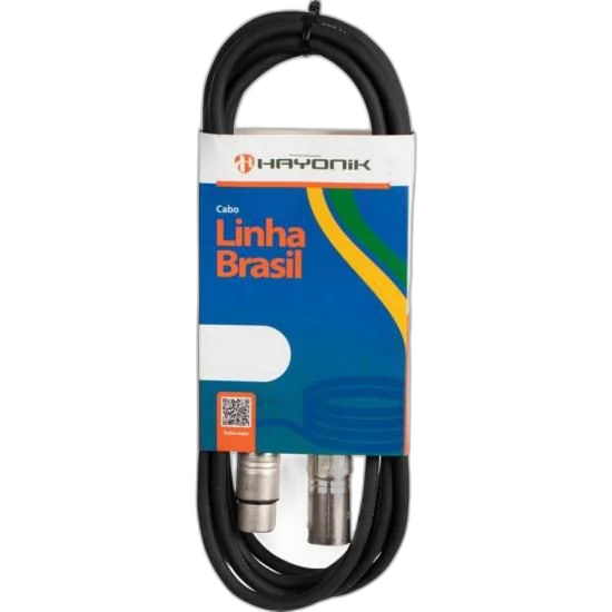 Cabo para Microfone Linha BRASIL XLR(F) X XLR(M) 7m Preto HAYONIK