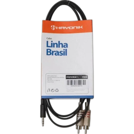 Cabo de Áudio Linha Brasil P2 Estéreo X 2 RCA 1,8m Preto HAYONIK