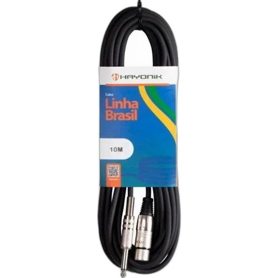 Cabo para Microfone Linha BRASIL XLR(F) X P10 10M Preto HAYONIK