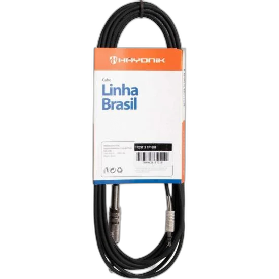 Cabo de Áudio Linha Brasil P2 Estéreo X P10 Estéreo 1,8m Preto HAYONIK