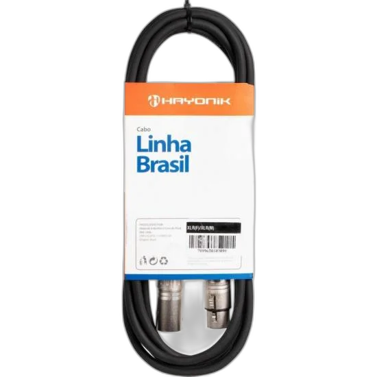 Cabo para Microfone Linha BRASIL XLR(F) X XLR(M) 10m Preto HAYONIK