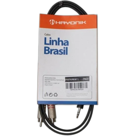Cabo de Áudio Linha Brasil P2 Estéreo X 2 RCA 1,2m Preto HAYONIK