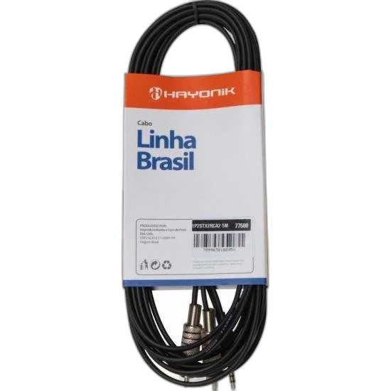 Cabo de Áudio Linha Brasil P2 Estéreo X 2 RCA 5m Preto HAYONIK