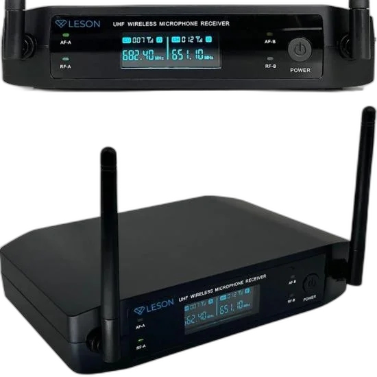 Sistema de Microfone Duplo Sem Fio Leson LS962 Preto - Qualidade de Som Profissional e Conexão Estável