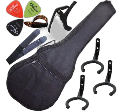 Kit Capa Acolchoada Violão Folk C/ Acessórios + 3 Suportes