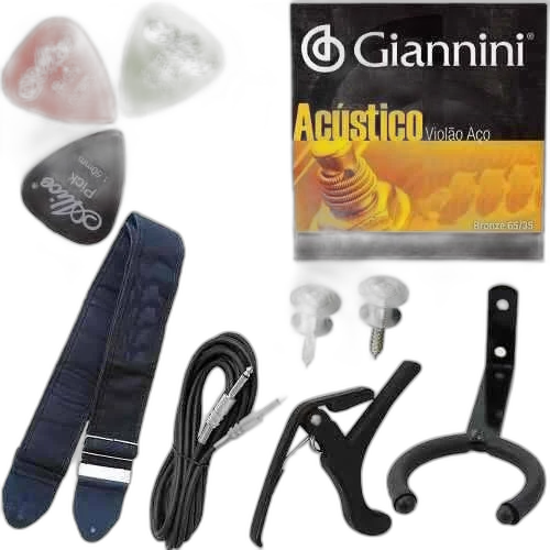 Kit Acessórios Violão Capotraste Correia Cordas Pestana Osso