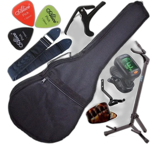 Kit Capa Violão Acolchoada Folk C/ Acessórios + Suporte G3s