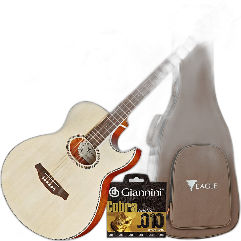 Kit Violão Eagle Eletroacústico Completo Gl36 Natural Satin
