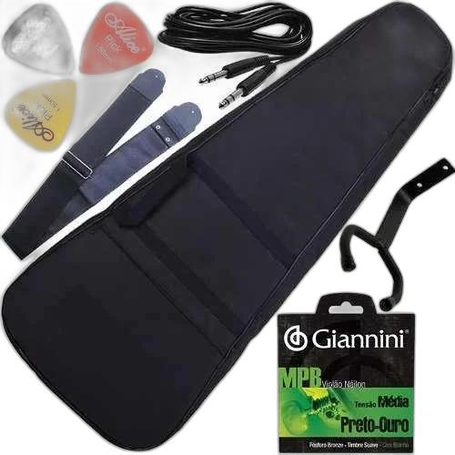 Kit Capa Para Violão Folk C/ Cordas Nylon + Multi Acessórios
