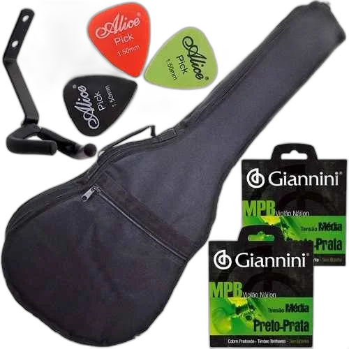 Kit Acessórios Para Violão C/ Capa + Encordoamento + Suporte