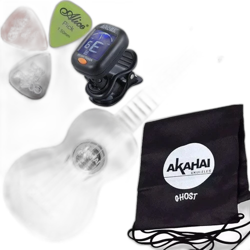 Kit Ukulele Soprano Akahai Ghost Transparente Cordas Aquila