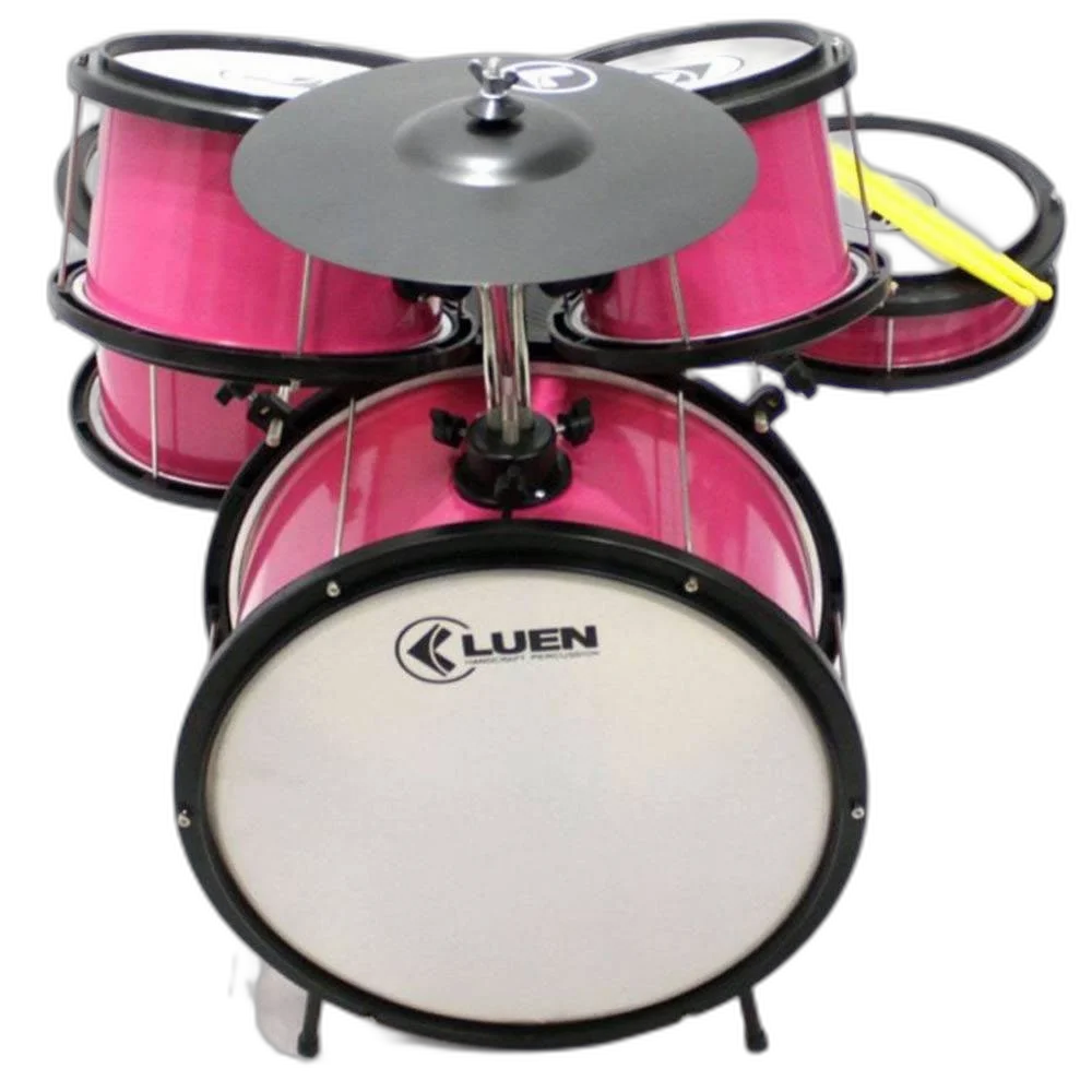 Bateria Infantil Acústica Luen Pop Kids Rosa + Chimbal