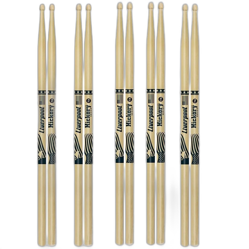 5 Pares Baquetas Liverpool Hickory 7a Ponta De Madeira Hy7am